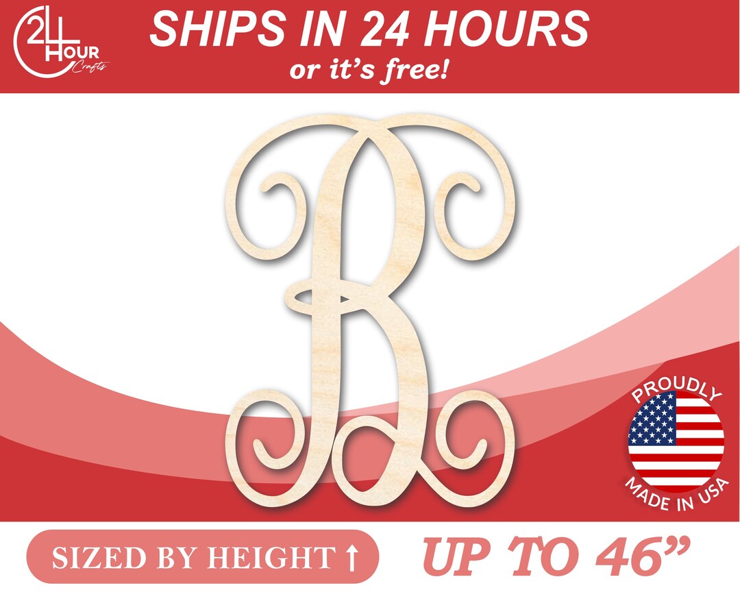 Script B Shape Unfinished Wooden Monogram B Shape - Craft - From 1