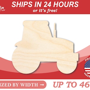 Unfinished Wooden Tractor Shape - Farm - Craft - from 1&quot; up to 46&quot;  DIY