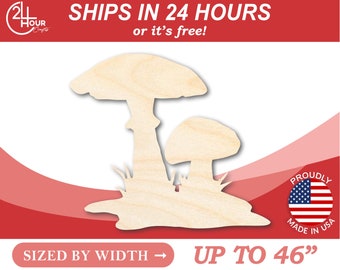 Unfinished Wood Mushrooms Shape - Craft - from 1" up to 46"