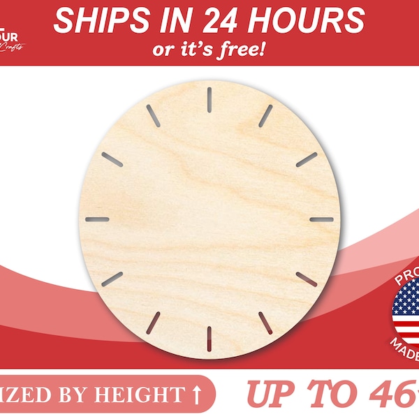 Unfinished Wooden Simple Clock Shape - Craft - from 1" up to 46" DIY