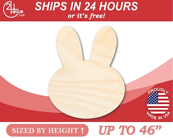 Unfinished Wooden Cute Bunny Shape - Craft - from 1" up to 46" DIY