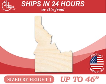 Unfinished Wooden Idaho Shape - State - Craft - from 1" up to 46"  DIY