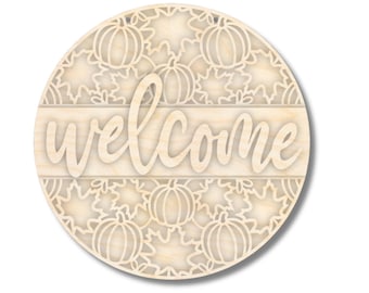 Unfinished Wood Fall Leaves Welcome Door Sign Kit | Wood Craft Cutouts | 1/4" Thick |