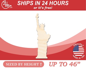Unfinished Wooden Statue of Liberty - New York City - Craft - from 1" up to 46"  DIY