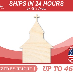 Unfinished Wooden Church Shape - Christian - Craft - from 1&quot; up to 46&quot;  DIY