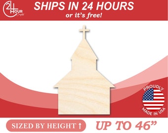 Unfinished Wooden Church Shape - Christian - Craft - from 1" up to 46"  DIY
