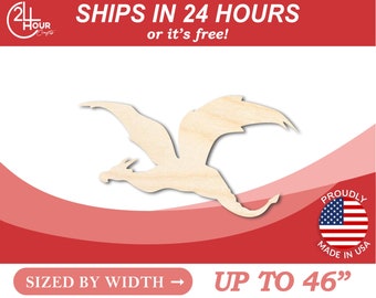 Unfinished Wood Flying Dragon Shape - Craft - from 1" up to 46"