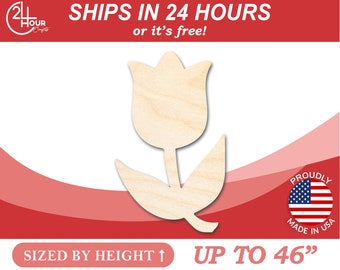 Unfinished Wooden Tulip Flower Silhoutte - Craft- from 1" up to 46" DIY