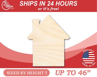 Unfinished Wooden House Shape - Craft - from 1" up to 46"  DIY