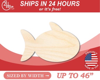 Unfinished Wooden Fish Shape Silhoutte - Craft- from 1" up to 46" DIY