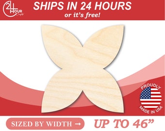 Unfinished Wooden Star Flower Petals Silhoutte - Craft- from 1" up to 46" DIY