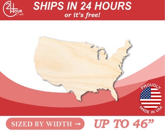 Unfinished Wooden Continental United States Shape - USA - Country - Craft - from 1" up to 46"  DIY