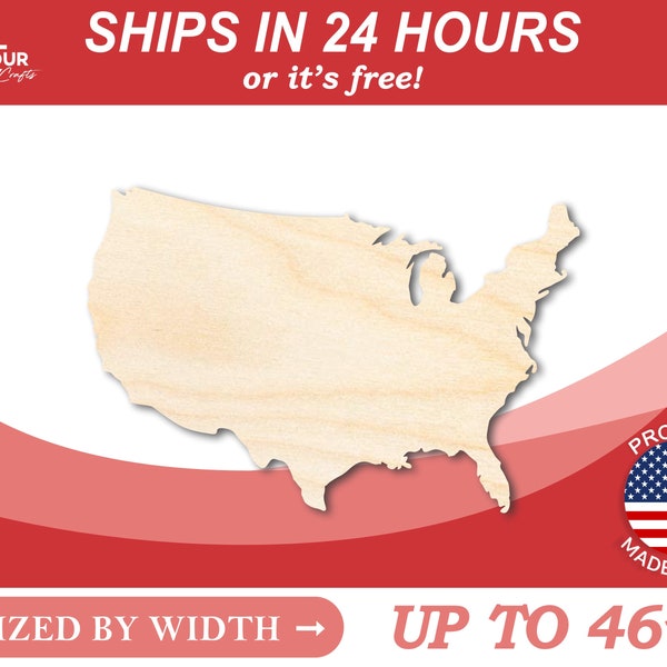 Unfinished Wooden Continental United States Shape - USA - Country - Craft - from 1" up to 46"  DIY