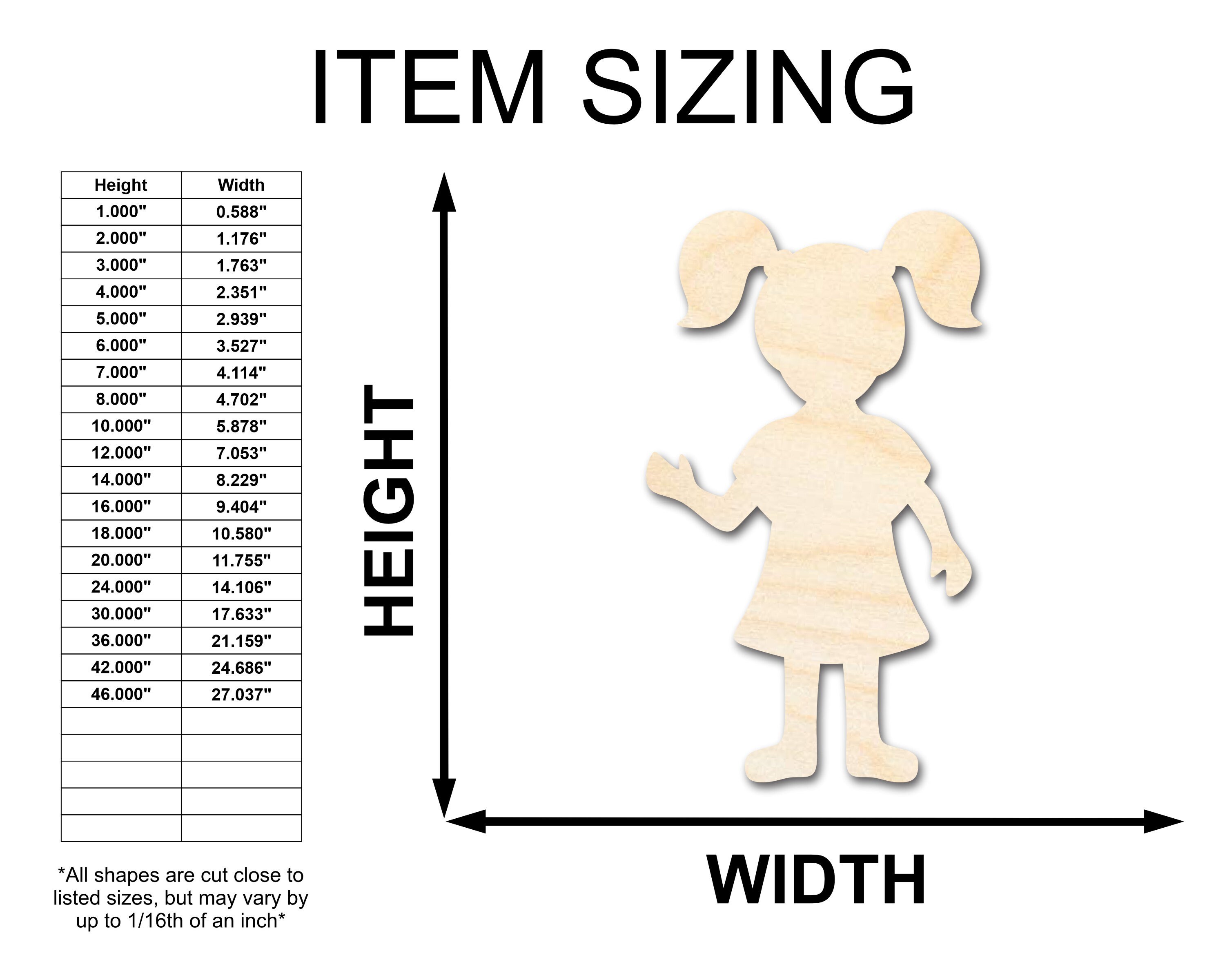 Unfinished Wooden Girl Shape - Kid - Craft - From 1" up to 46" DIY - Etsy