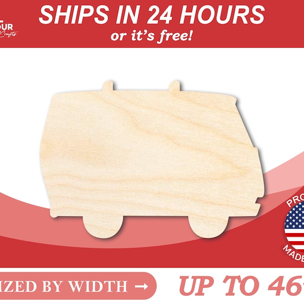 Unfinished Wooden Hippie Van Bus Shape - Craft - from 1" up to 46" DIY