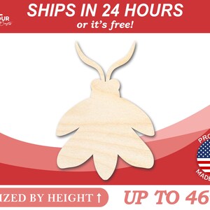 Unfinished Wooden Firefly Shape -Insect - Animal - Wildlife - Craft - from 1&quot; up to 46&quot;  DIY