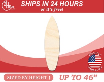Unfinished Wooden Surfboard Shape - Surfing - Ocean - Beach - Nursery - Craft - from 1&quot; up to 46&quot;  DIY
