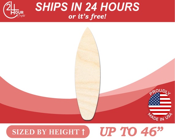Unfinished Wooden Surfboard Shape - Surfing - Ocean - Beach - Nursery - Craft - from 1" up to 46"  DIY
