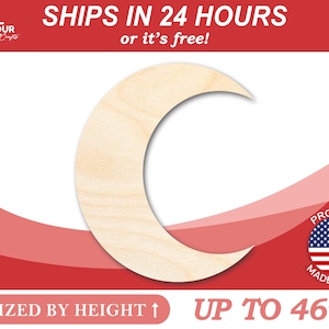 Unfinished Wooden Crescent Moon Shape - Night Sky - Craft - from 1&quot; up to 46&quot;  DIY