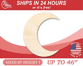 Unfinished Wooden Crescent Moon Shape - Night Sky - Craft - from 1" up to 46"  DIY