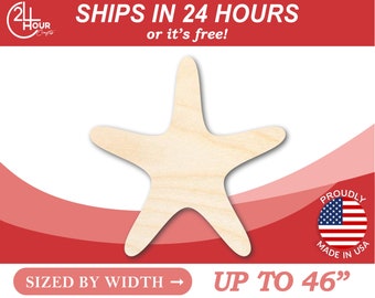 Unfinished Wooden Starfish Shape - Ocean - Beach - Nursery - Craft - from 1&quot; up to 46&quot;  DIY