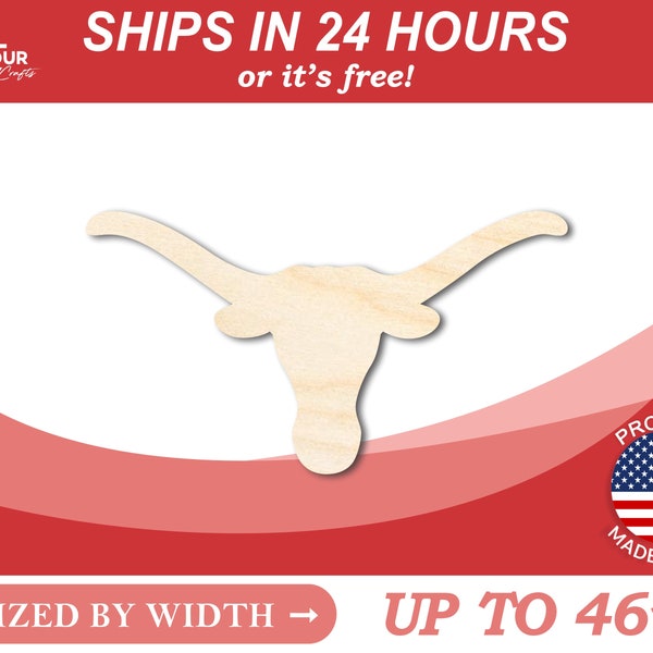 Unfinished Wooden Longhorn Texas Western Shape - Craft - from 1" up to 46" DIY