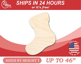 Unfinished Wooden Stocking Shape - Christmas - Craft - from 1" up to 46"  DIY