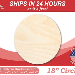18" Forme de cercle en bois brut - Bois rond de bouleau - Créations artisanales vierges 1/8", 1/4", 1/2", 3/4" et 1"