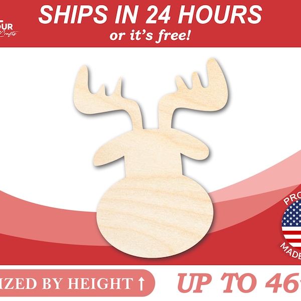 Unfinished Wooden Cute Reindeer Head Shape - Craft - from 1" up to 46" DIY