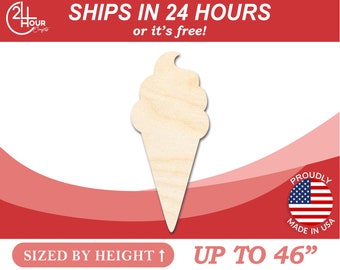 Unfinished Wood Ice Cream Shape | Soft Serve | Food | Summer | Craft Cutout | from 1" up to 46" DIY