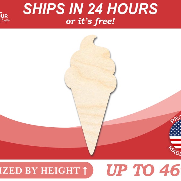 Unfinished Wood Ice Cream Shape | Soft Serve | Food | Summer | Craft Cutout | from 1" up to 46" DIY