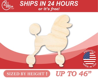 Unfinished Wooden Poodle Dog Shape - Animal - Pet - Craft - from 1" up to 46"  DIY