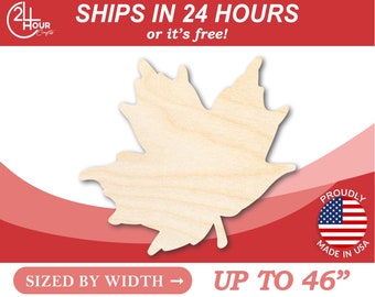 Unfinished Wooden Maple Leaf Shape - Craft - from 1" up to 46" DIY