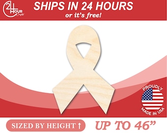May include: A wooden cutout of a white ribbon, sized by height up to 46 inches. The ribbon is a symbol of support and awareness.  Ships in 24 hours or it's free!  Proudly made in the USA.