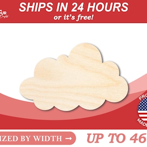 Unfinished Wooden Cloud Silhoutte - Craft- from 1&quot; up to 46&quot; DIY