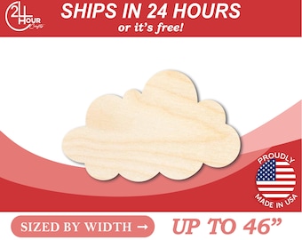 Unfinished Wooden Cloud Silhoutte - Craft- from 1" up to 46" DIY