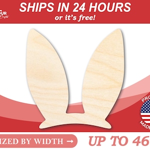 Unfinished Wooden Easter Bunny Ears Shape - Craft - from 1&quot; up to 46&quot;  DIY