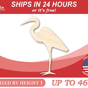 Unfinished Wooden Egret Shape - Animal - Wildlife - Craft - from 1&quot; up to 46&quot;  DIY