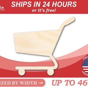 Unfinished Wooden Shopping Cart Shape - Craft - from 1" up to 46"  DIY