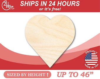 Unfinished Wooden Cutout Craft Heart Shape from 1&quot; up to 46&quot;  DIY Valentines day wedding shower