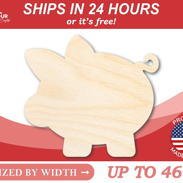 Unfinished Wooden Piglet Piggy Bank Shape - Farm Animal - Money - Craft - from 1" up to 46"  DIY