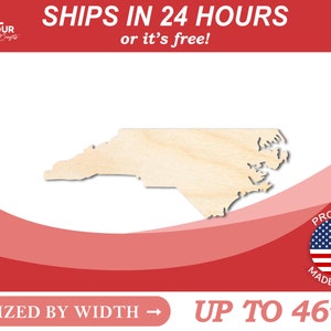 Unfinished Wooden North Carolina Shape - State - Craft - from 1" up to 46"  DIY