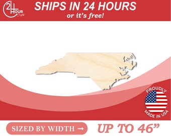 Unfinished Wooden North Carolina Shape - State - Craft - from 1&quot; up to 46&quot;  DIY