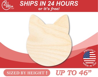 Unfinished Wooden Cat Head Silhoutte - Craft- from 1" up to 46" DIY