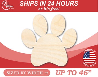 Unfinished Wood Paw Print Shape - Pet Craft - from 1" up to 46"