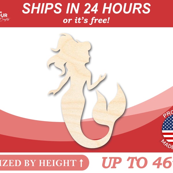 Unfinished Wooden Mermaid Shape - Ocean - Craft - from 1" up to 46"  DIY