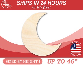 Unfinished Wood Crescent Moon Silhouette - Craft- from 1" up to 46" DIY