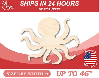 Unfinished Wooden Octopus Shape - Ocean - Craft - from 1&quot; up to 46&quot;  DIY