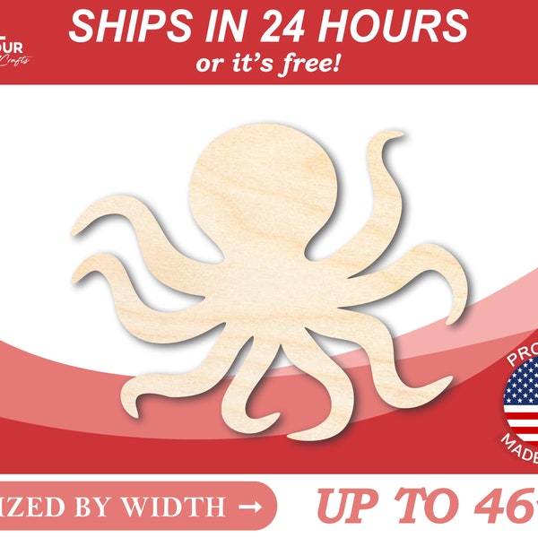 Unfinished Wooden Octopus Shape - Ocean - Craft - from 1" up to 46"  DIY