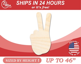 Unfinished Wooden Peace Hand Shape - Craft - from 1" up to 46"  DIY